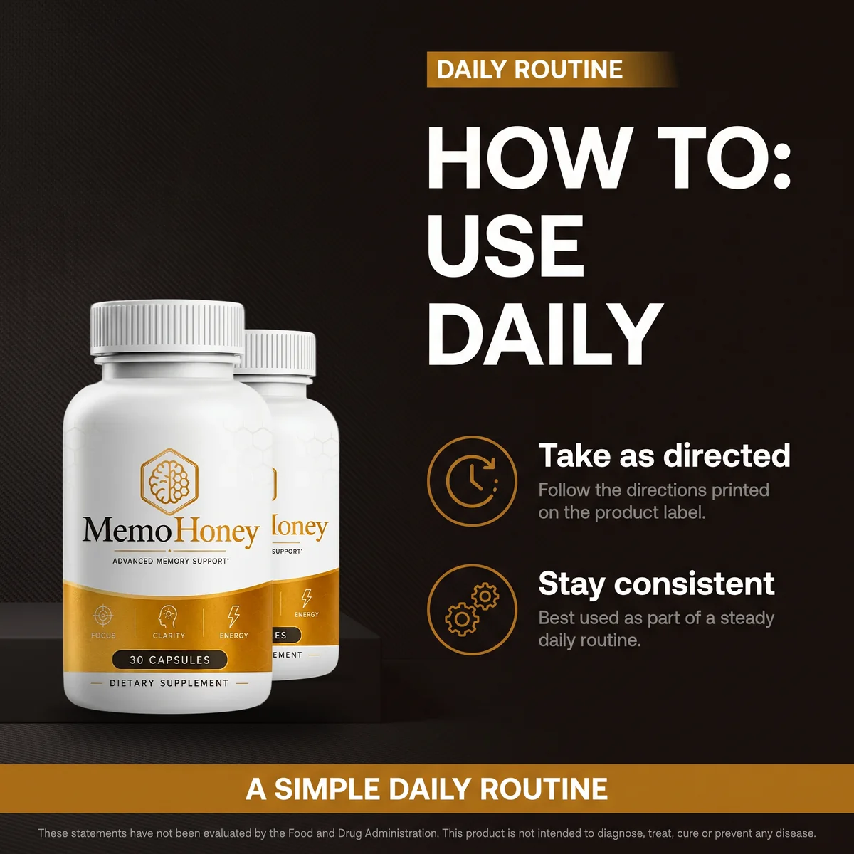 The MemoHoney daily routine listing scene, two bottles beside usage tiles